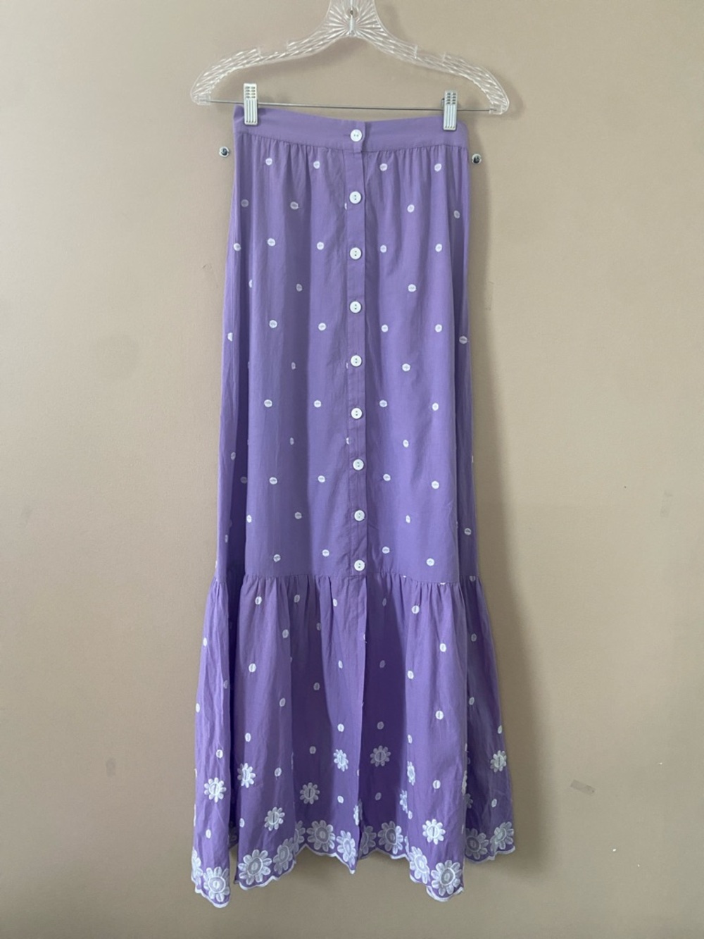 Miguelina Aiden Button Down Embroidered Cotton-voile Maxi Skirt Lilac Size XS - Picture 5 of 10